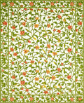 Vibrant Coral Green Floral Vine Pattern Rug