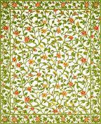 Vibrant Coral Green Floral Vine Pattern Rug