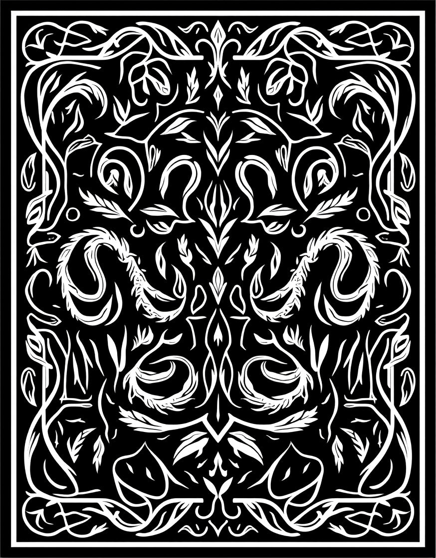 Intricate Black White Floral Patterned Rug
