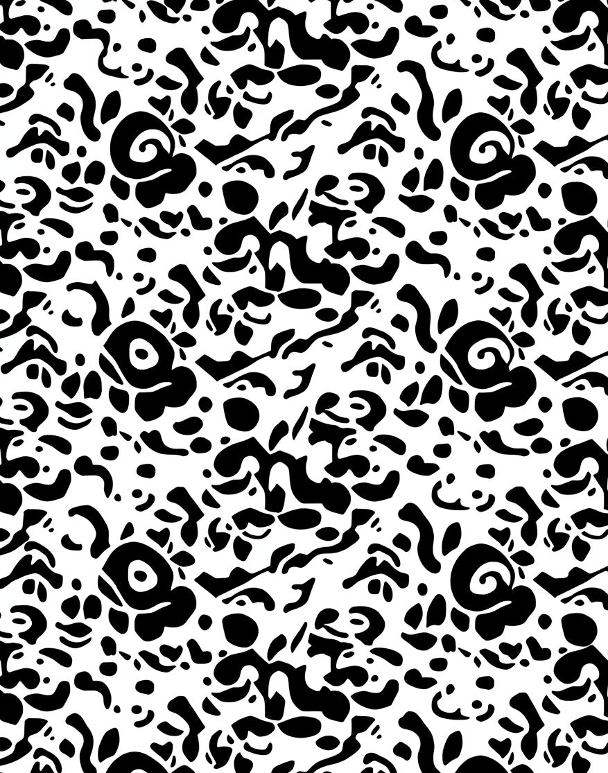 Abstract Black And White Floral Pattern Rug