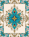 Ornate Peacock Feather Floral Medallion Rug
