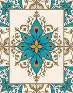 Ornate Peacock Feather Floral Medallion Rug