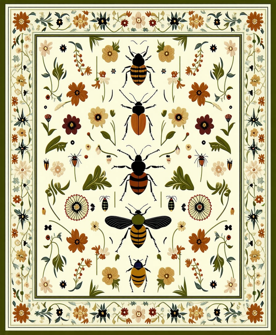 Nature Insect Floral Pattern Rug