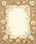 Soft Peach Floral Vine Border Rug