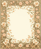 Soft Peach Floral Vine Border Rug
