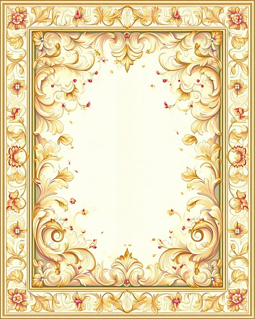 Ornate Gold Floral Flourish Design Rug