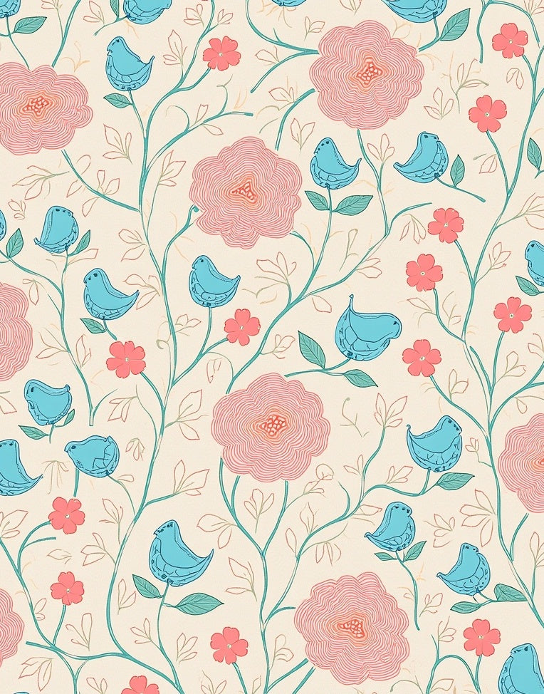 Whimsical Birds Floral Pattern Rug