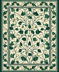 Ornate Green Leaf Botanical Pattern Rug