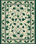 Ornate Green Leaf Botanical Pattern Rug
