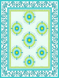 Aqua Teal Floral Medallion Border Rug