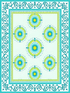 Aqua Teal Floral Medallion Border Rug