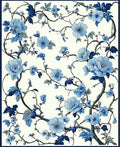 Blue Floral Branch Pattern Rug