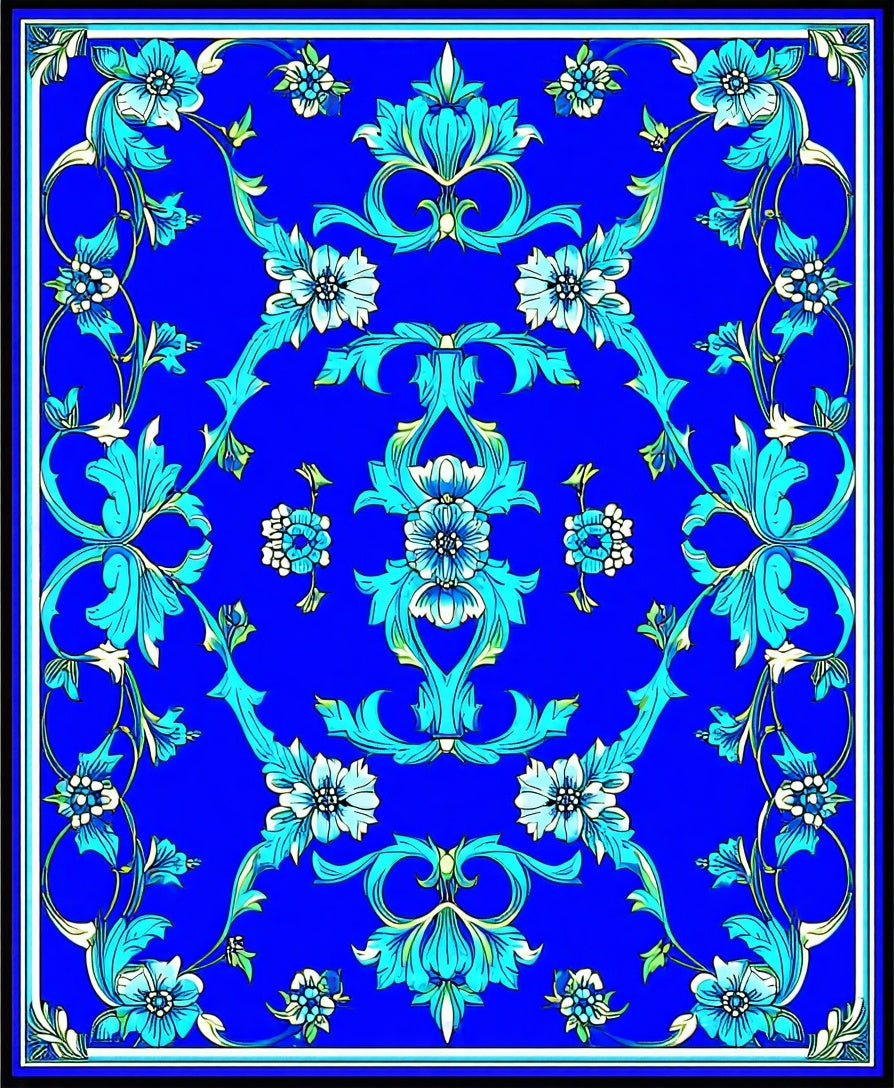 Elegant Blue Floral Scroll Rug