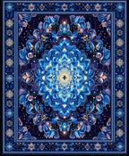 Intricate Blue Ornamental Mandala Rug
