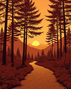 Sunset Forest River Landscape Rug