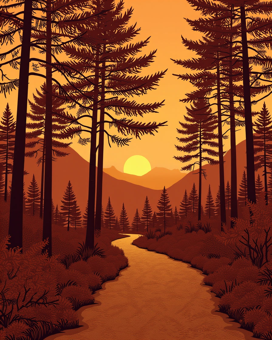Sunset Forest River Landscape Rug