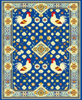 Roosters Floral Geometric Blue Rug