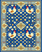Roosters Floral Geometric Blue Rug
