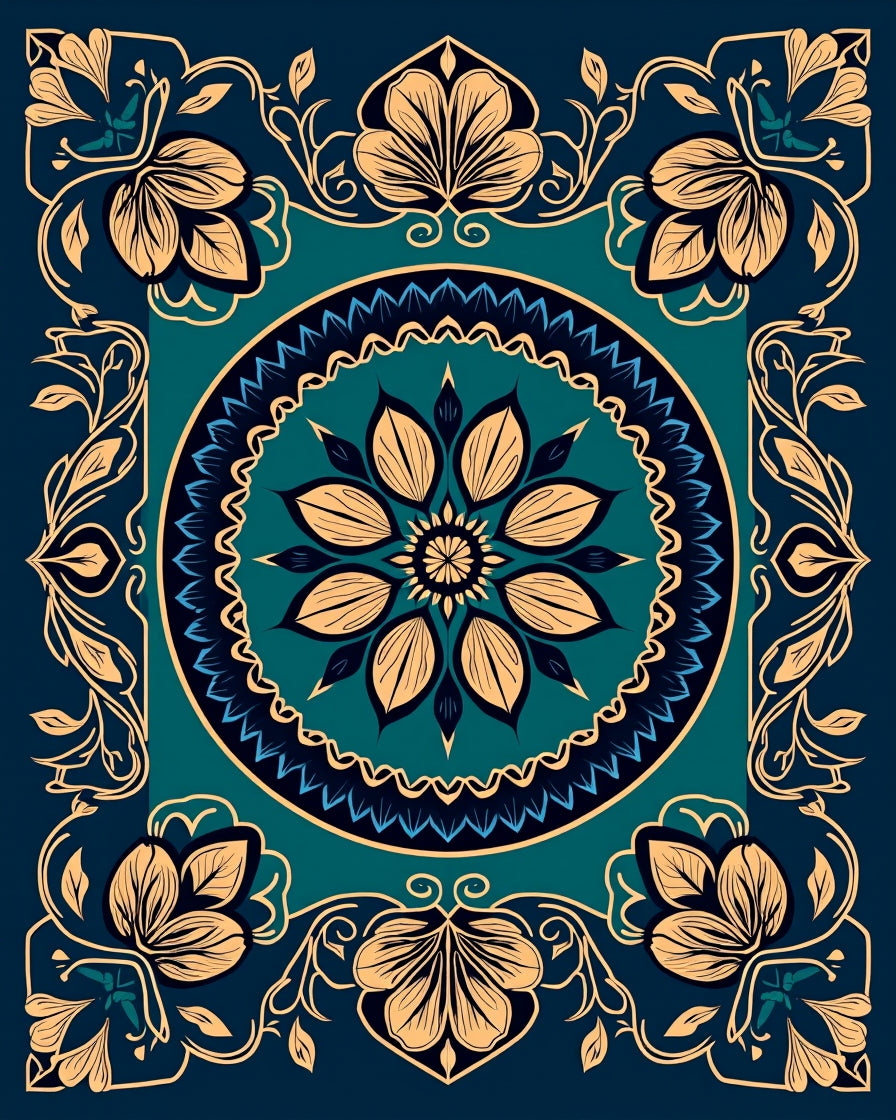 Ornate Floral Mandala Teal Rug