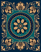 Ornate Floral Mandala Teal Rug