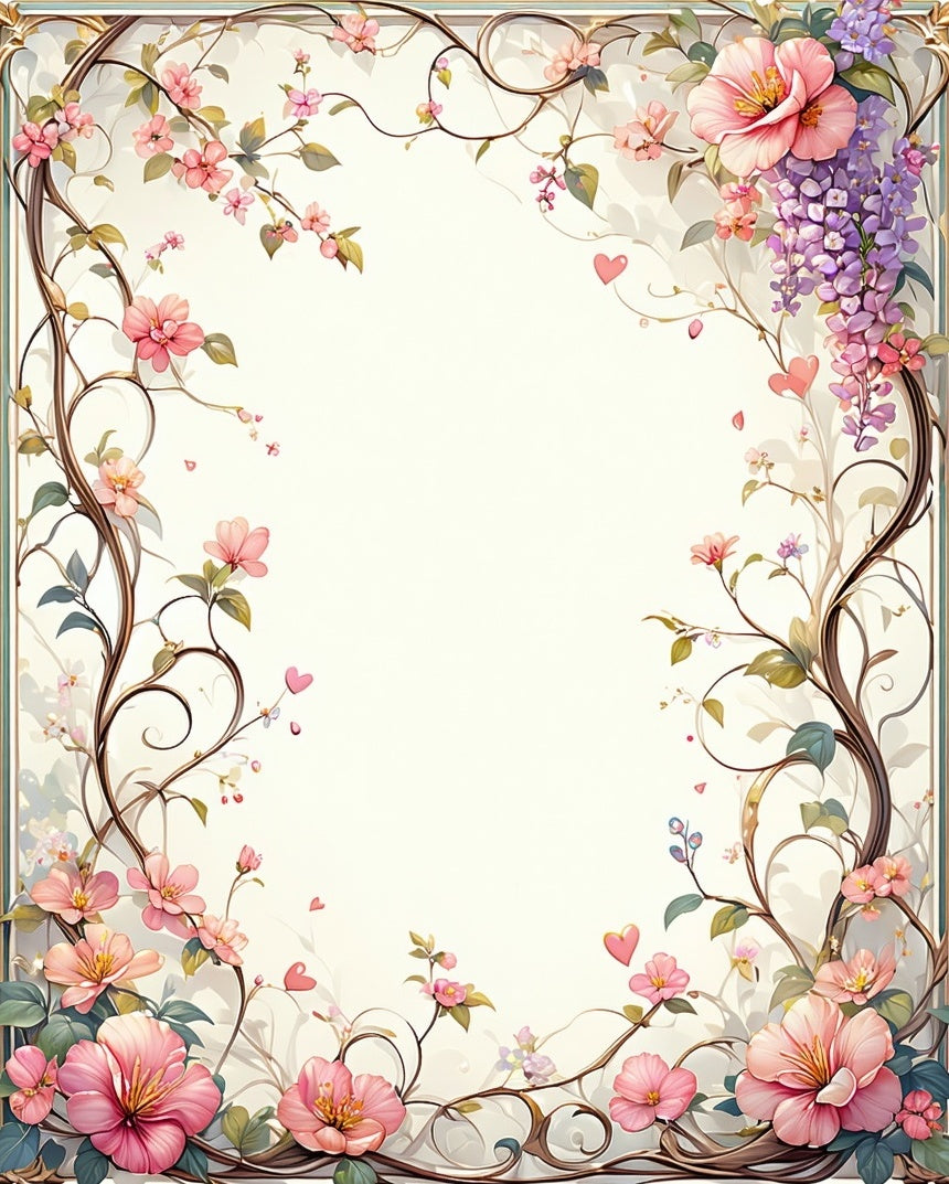 Romantic Floral Vine with Hearts Pattern Rug