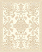 Damask Floral Pattern With Cream Border Rug