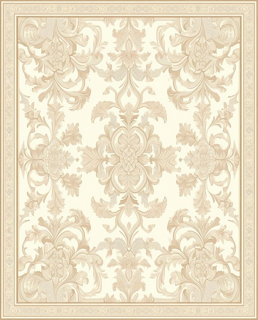 Damask Floral Pattern With Cream Border Rug
