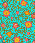 Retro Floral Medallion Teal Design Rug