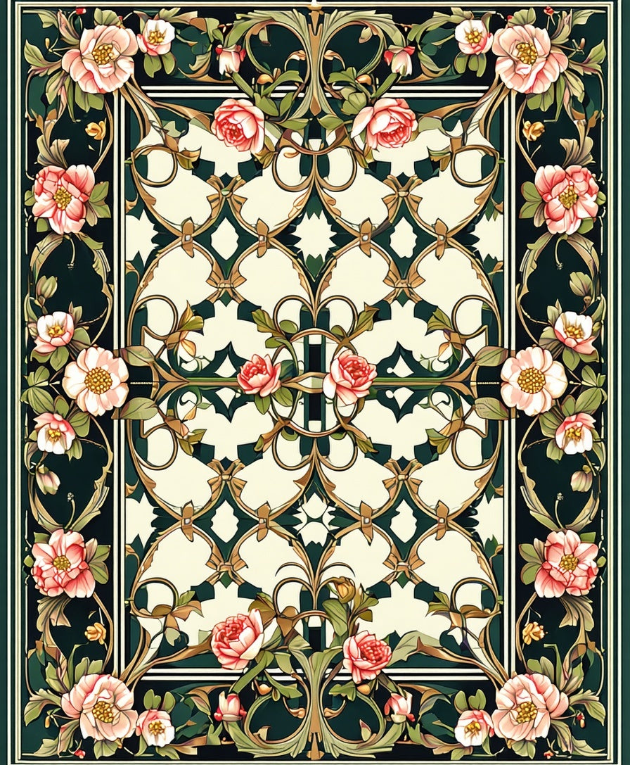 Floral Garden Damask Pattern Rug