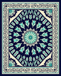 Navy Teal Floral Medallion Border Rug
