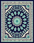 Navy Teal Floral Medallion Border Rug