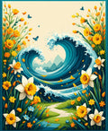 Spring Wave Floral Butterfly Scene Rug