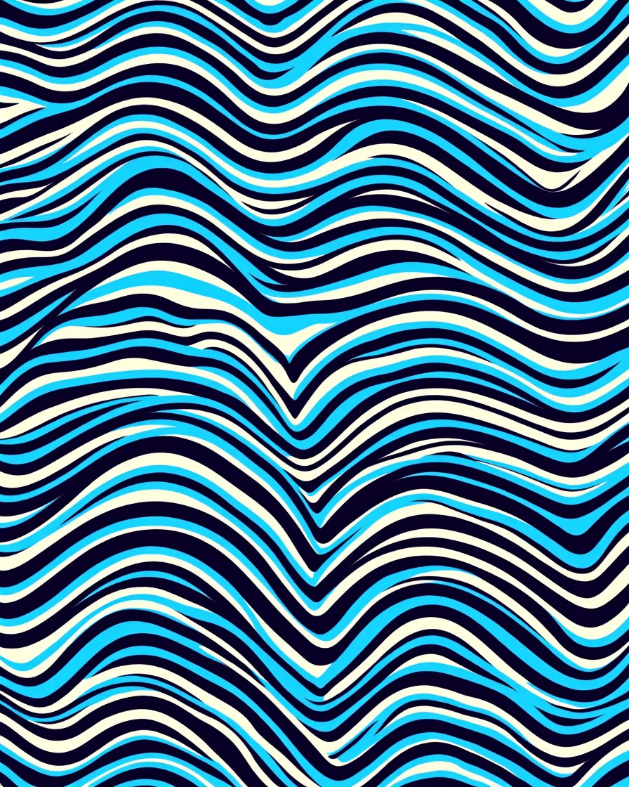 Bold Blue White Wavy Striped Design Rug