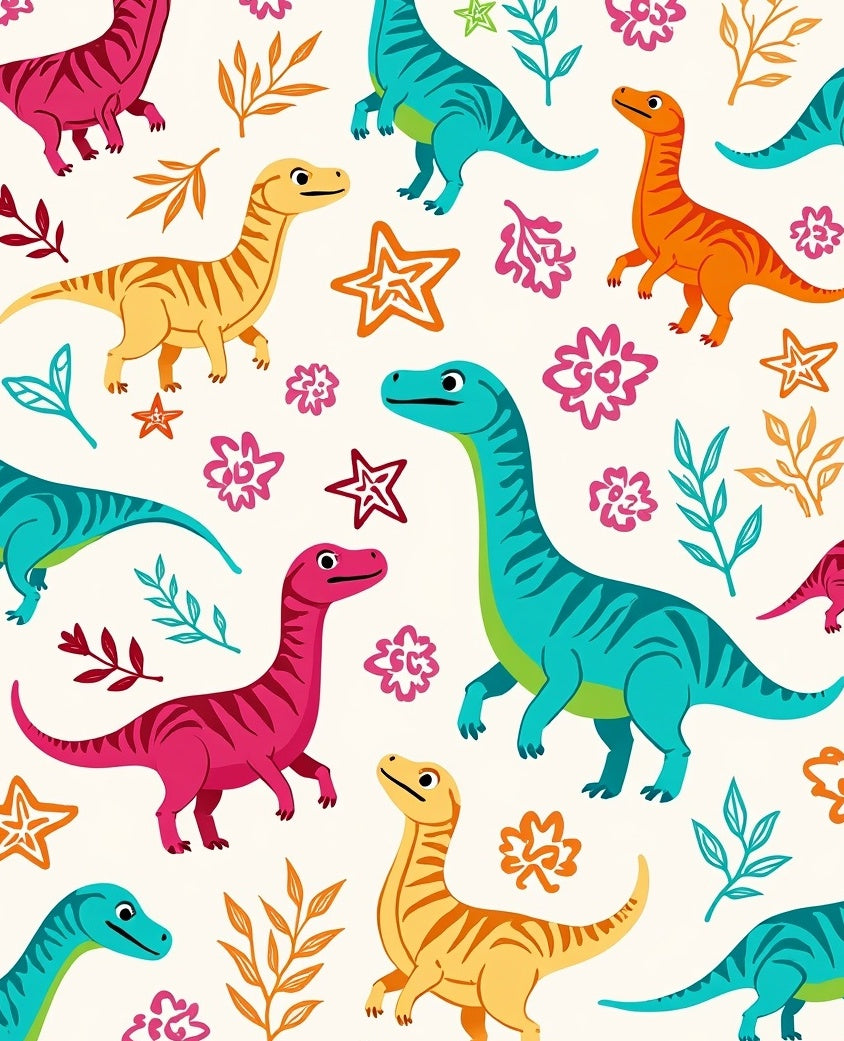 Colorful Dinosaur Leaf Pattern Design Rug