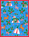 Jolly Blue Christmas Reindeer Holly Rug
