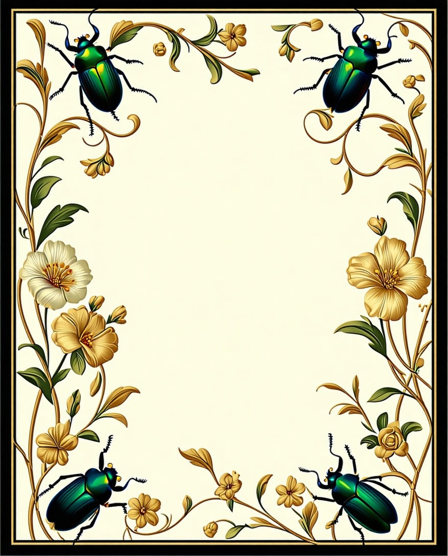Ornate Green Beetle Floral Vine Rug