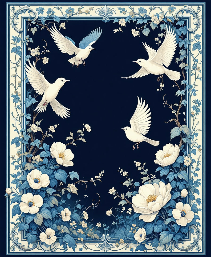White Birds and White Blossoms Rug