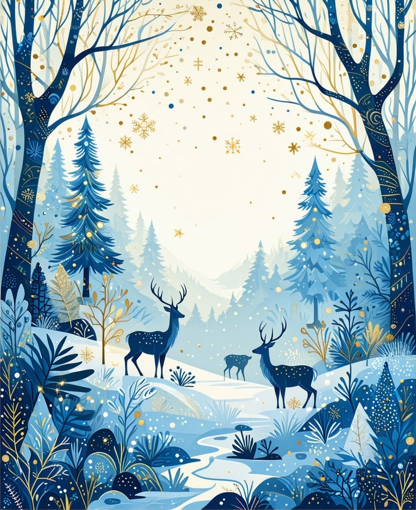 Winter Forest Deer Snowflake Pattern Rug