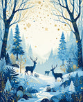 Winter Forest Deer Snowflake Pattern Rug