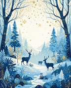 Winter Forest Deer Snowflake Pattern Rug