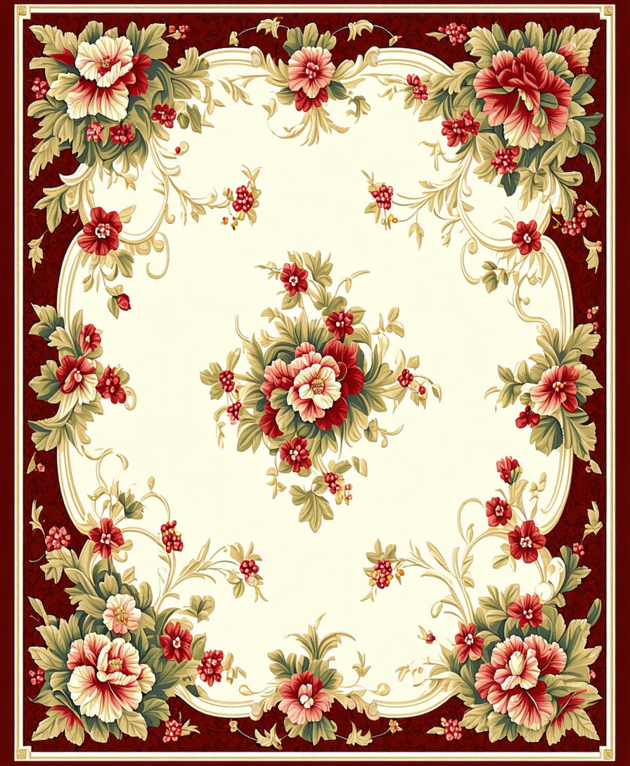 Rich Floral Garden Medallion Design Rug