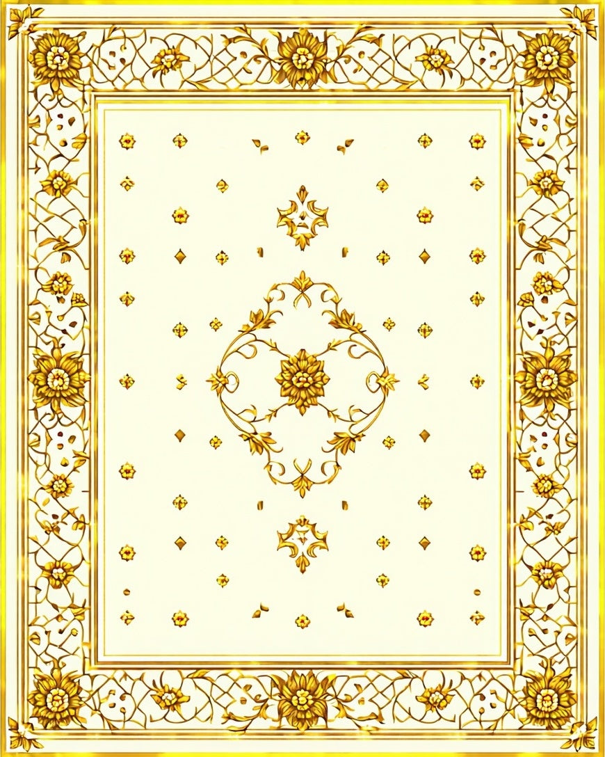 Golden Floral Medallion Detailed Pattern Rug