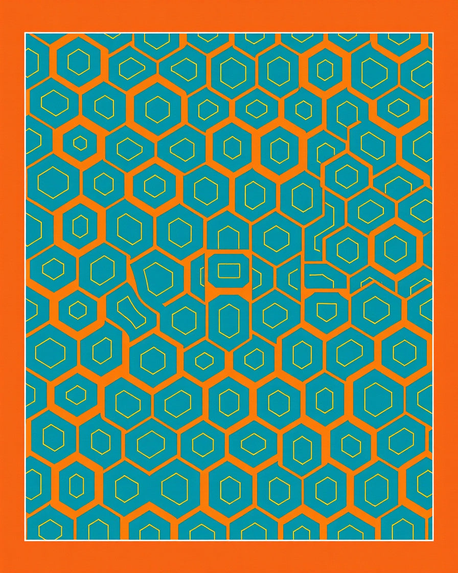 Modern Teal Orange Geometric Hexagon Pattern Rug