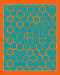 Modern Teal Orange Geometric Hexagon Pattern Rug