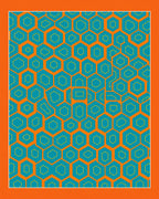 Modern Teal Orange Geometric Hexagon Pattern Rug