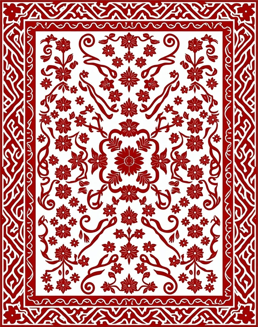 Classic Red Floral Botanical Design Rug