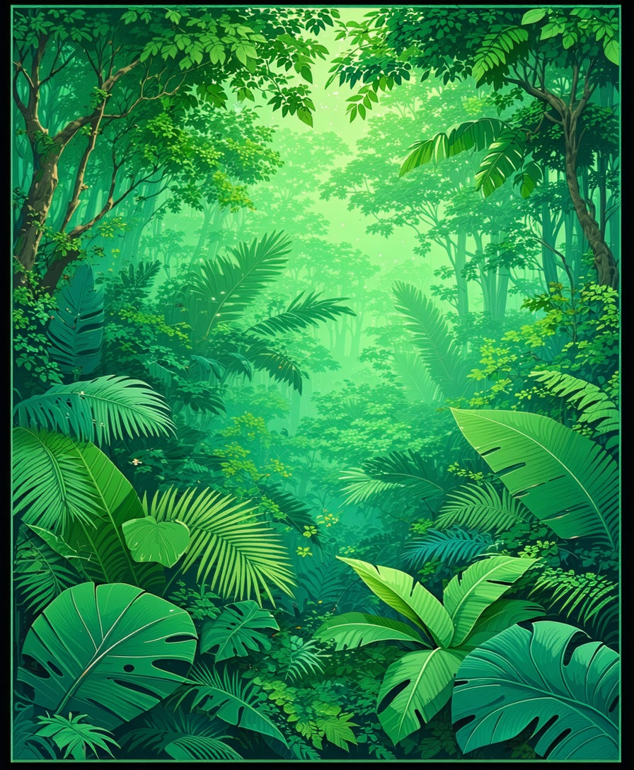 Lush Jungle Leafy Tropical Print Rug