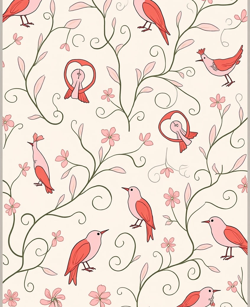 Whimsical Bird and Bloom Pattern Rug