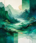 Misty Mountain Landscape Watercolor Design Rug