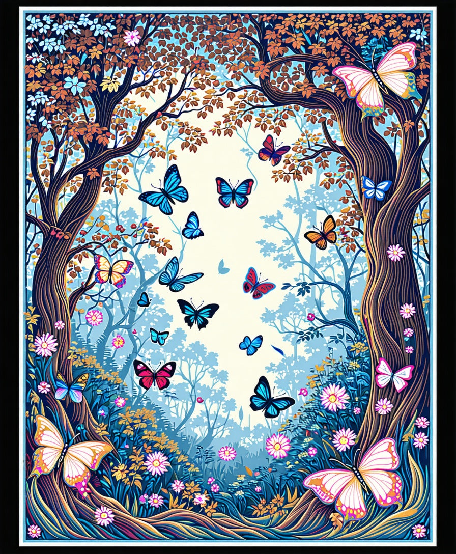Enchanted Forest Butterfly Pattern Rug